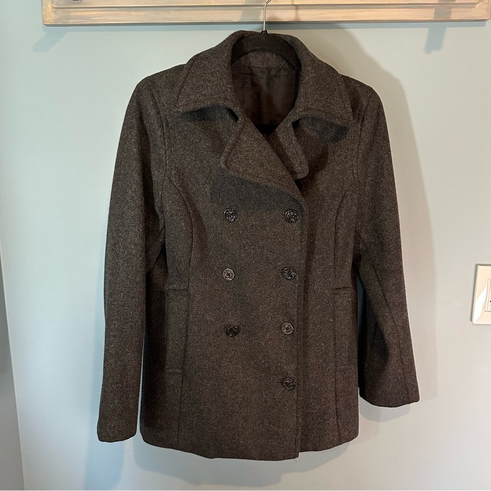 Women’s Warm Double Breasted Peacoat in Dark Grey